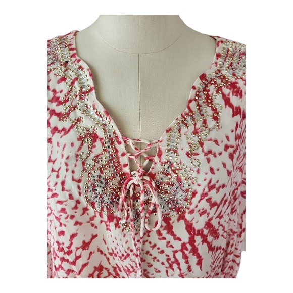 Princess Cruises Red & White Viscose Tunic Top | Boho Resort Wear | Size XL - Picture 7 of 12